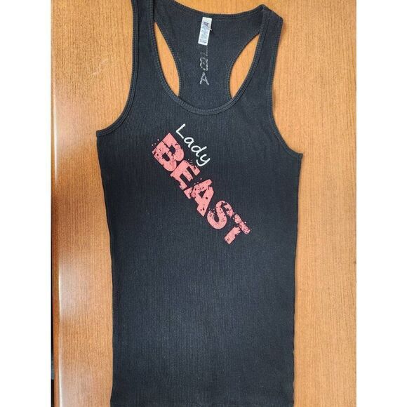 Lady Beast XL Black ribbed tank with Lady in white and Beast in pink - Picture 1 of 4
